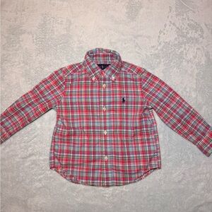 Ralph Lauren toddler Boys Button Up Long Sleeve Shirt Plaid Red blue green sz 2T